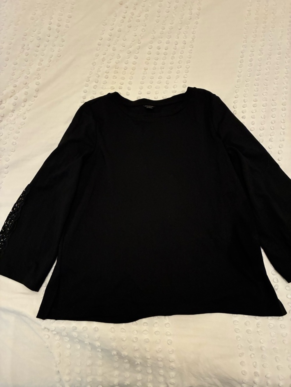 Ann Taylor Black Long Sleeve Top with Lace Sleeve Detail